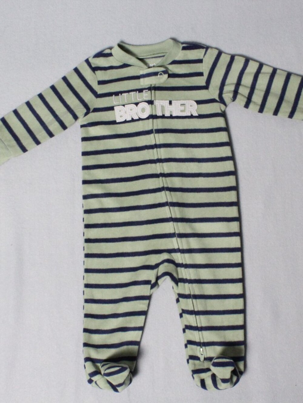 Carter’s Little Brother Fleece Footed Sleeper – Green/Navy – Size 3–6M